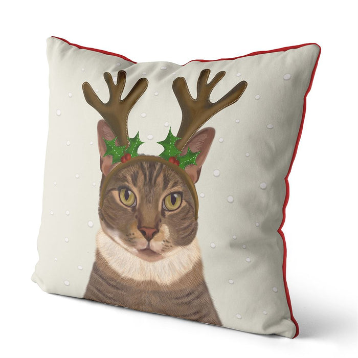 Cat with Christmas Antlers, Cushion / Throw Pillow