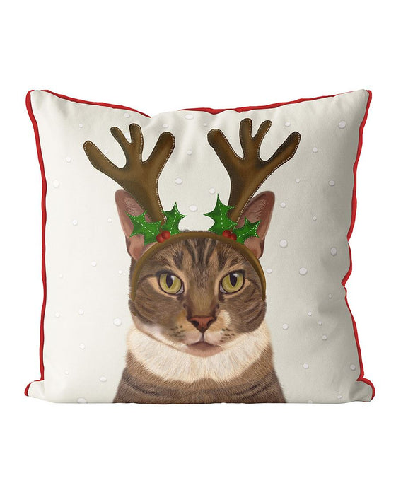 Cat with Christmas Antlers, Cushion / Throw Pillow