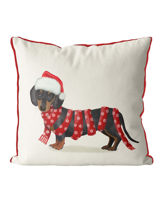 Dachshund and Snowflake Scarf, Christmas Cushion / Throw Pillow