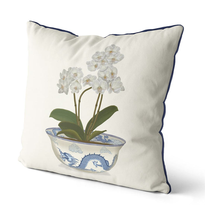 Chinoiserie Orchids White, Dragon, Cushion / Throw Pillow