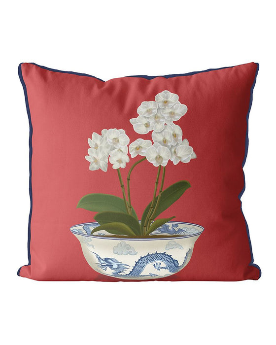 Chinoiserie Orchids White, Dragon, Cushion / Throw Pillow