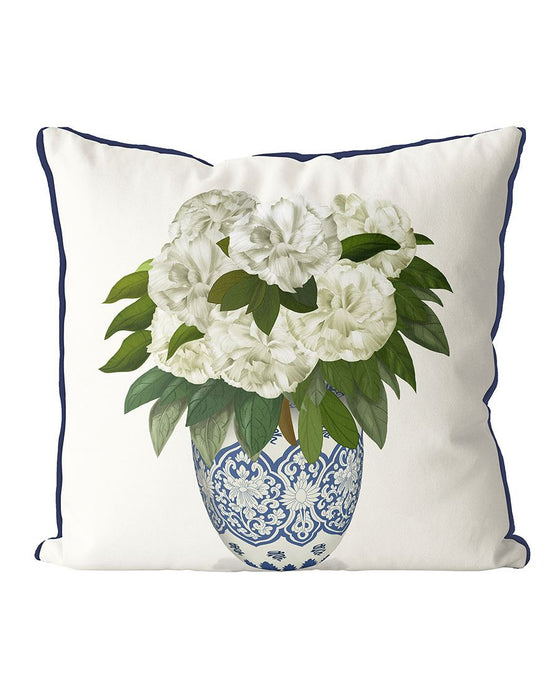 Chinoiserie Peonies White, Blue, Cushion / Throw Pillow