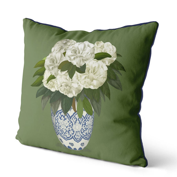 Chinoiserie Peonies White, Blue, Cushion / Throw Pillow