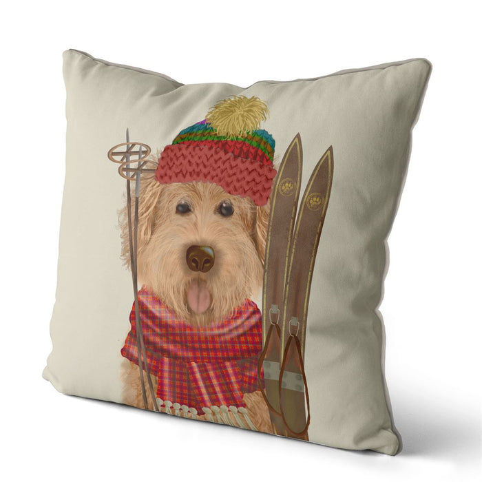 Goldendoodle Ski Dog, Cushion / Throw Pillow