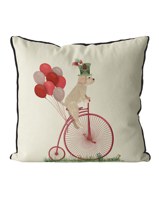 Cavapoo Blonde on Penny Farthing, Cushion / Throw Pillow