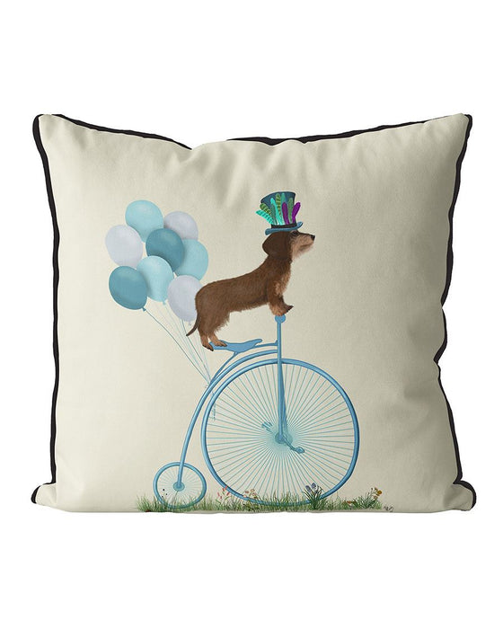 Dachshund Wire on Penny Farthing, Cushion / Throw Pillow