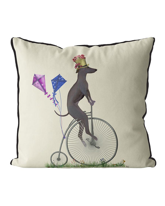Greyhound Blue on Penny Farthing, Cushion / Throw Pillow