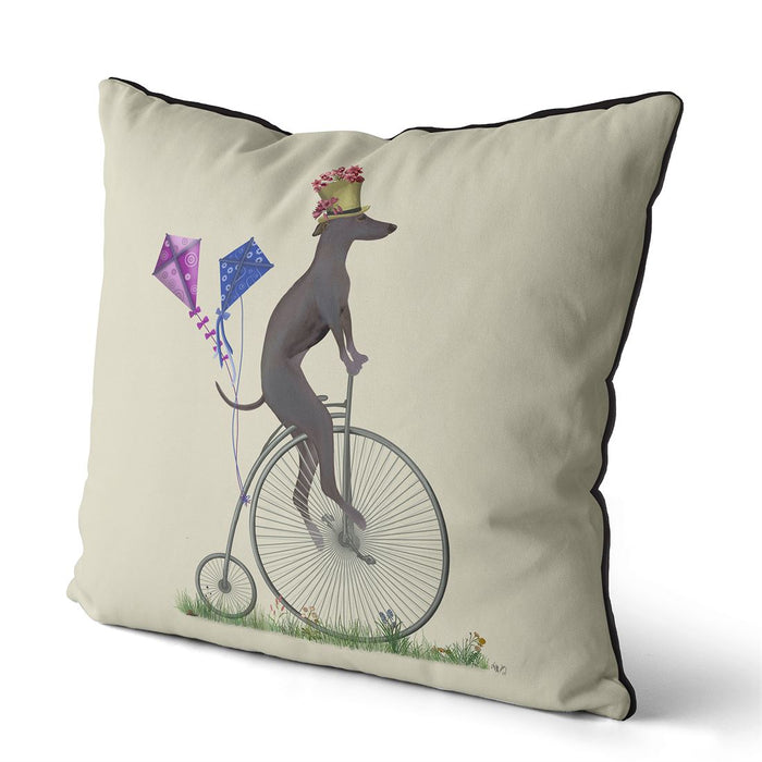 Greyhound Blue on Penny Farthing, Cushion / Throw Pillow