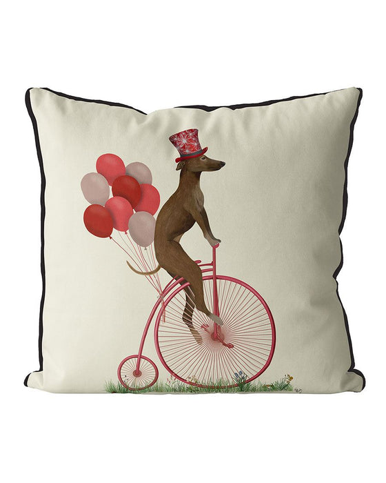 Greyhound Brindle on Penny Farthing, Cushion / Throw Pillow