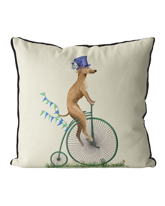 Greyhound Fawn on Penny Farthing, Cushion / Throw Pillow