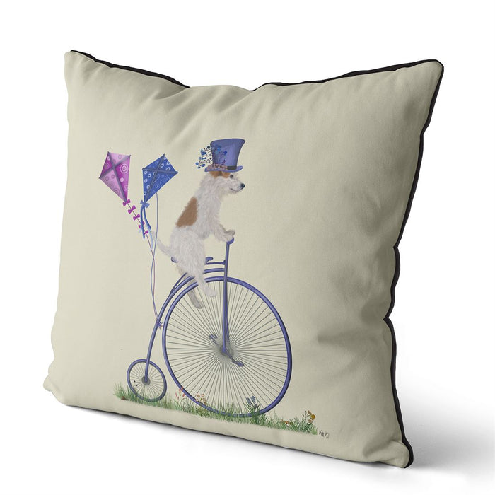 Jack Russell Smooth on Penny Farthing, Cushion / Throw Pillow