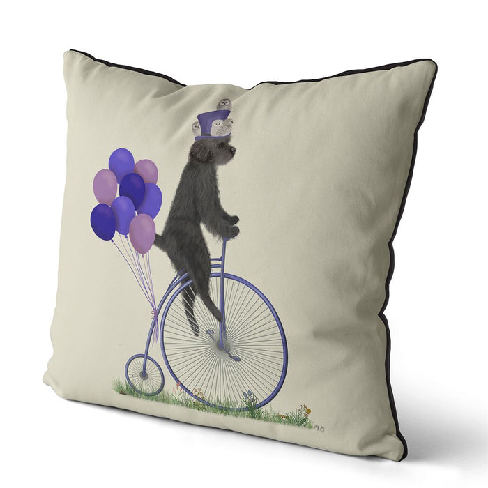Labradoodle Black on Penny Farthing, Cushion / Throw Pillow