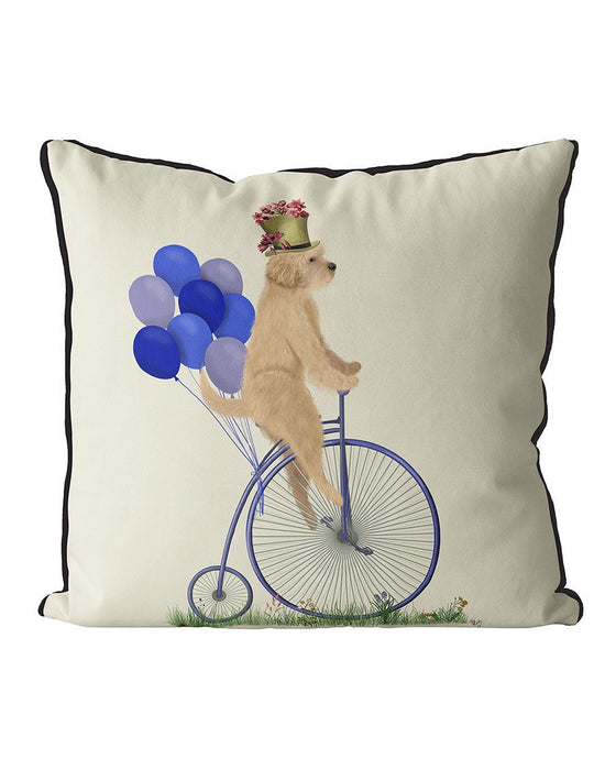 Labradoodle Blonde on Penny Farthing, Cushion / Throw Pillow
