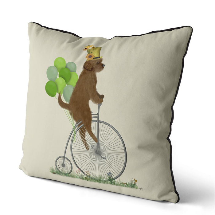 Labradoodle Brown on Penny Farthing, Cushion / Throw Pillow