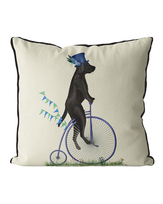 Labrador Black on Penny Farthing, Cushion / Throw Pillow