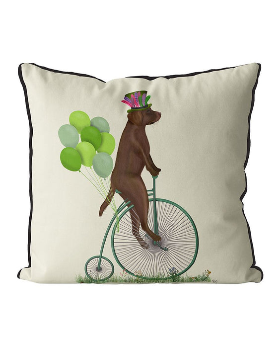 Labrador Chocolate on Penny Farthing, Cushion / Throw Pillow