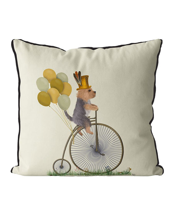 Yorkshire Terrier on Penny Farthing, Cushion / Throw Pillow