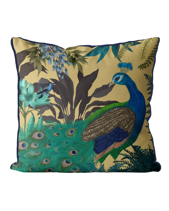 Peacock Garden 1 on Blue or Gold Bird Cushion / Throw Pillow