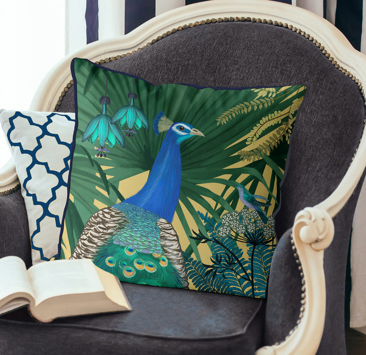 Peacock Garden 2 on Blue or Gold Bird Cushion / Throw Pillow