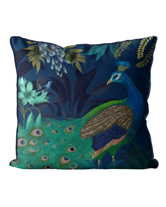 Peacock Garden 1 on Blue or Gold Bird Cushion / Throw Pillow