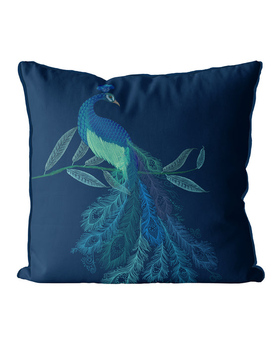 Peacock with Doodle Tail on Blue or Gold Bird Cushion / Throw Pillow