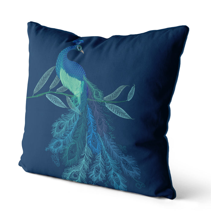 Peacock with Doodle Tail on Blue or Gold Bird Cushion / Throw Pillow