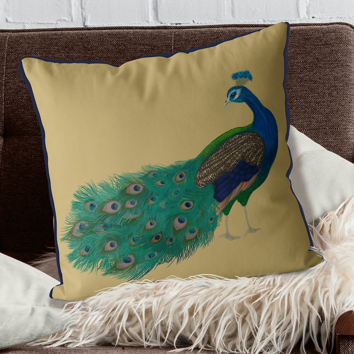 Peacock Head Turned 1 on Blue or Gold Cushion / Throw Pillow