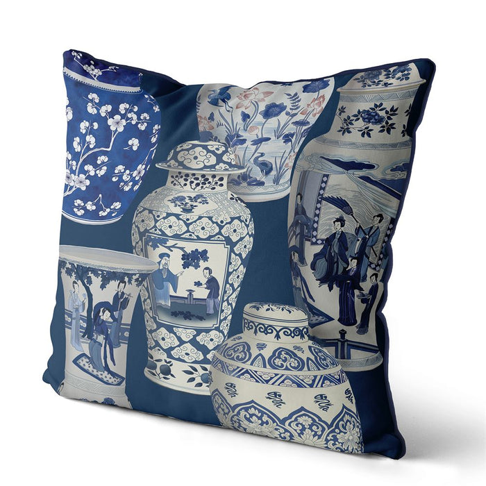 Chinoiserie Vase Collage 3, Cushion / Throw Pillow