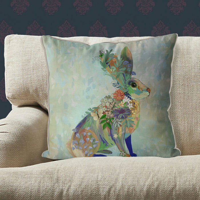 Hare Sitting Fantastic Florals, Cushion / Throw Pillow