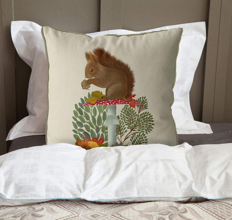 Red Squirrel On Mushroom, Cushion / Throw Pillow