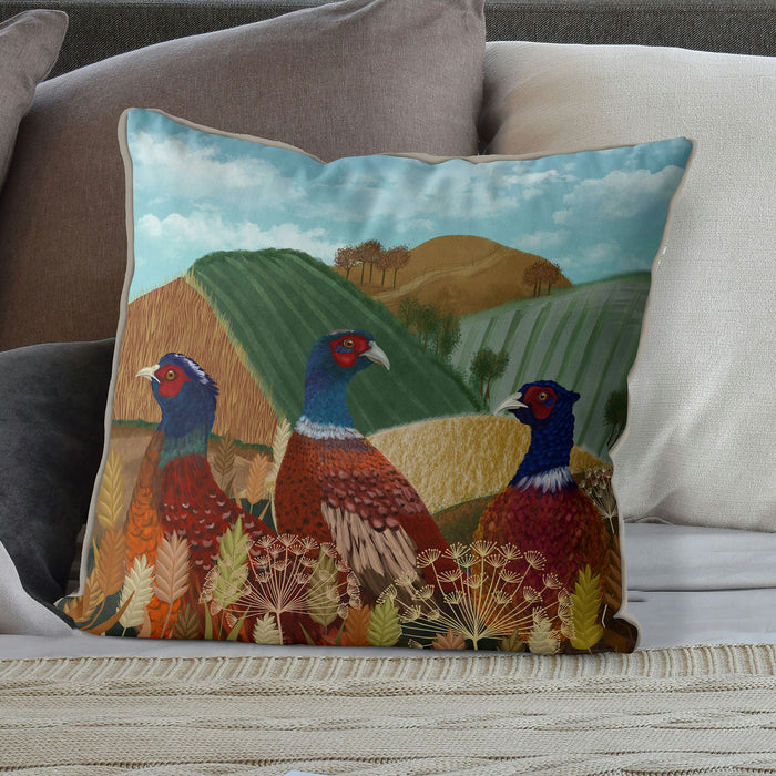 Pheasant Trio in Field, Cushion / Throw Pillow
