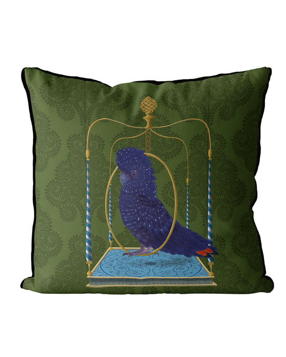 Blue Cockatoo on Swing, Bird Cushion / Throw Pillow