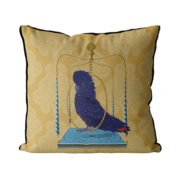 Blue Cockatoo on Swing, Bird Cushion / Throw Pillow