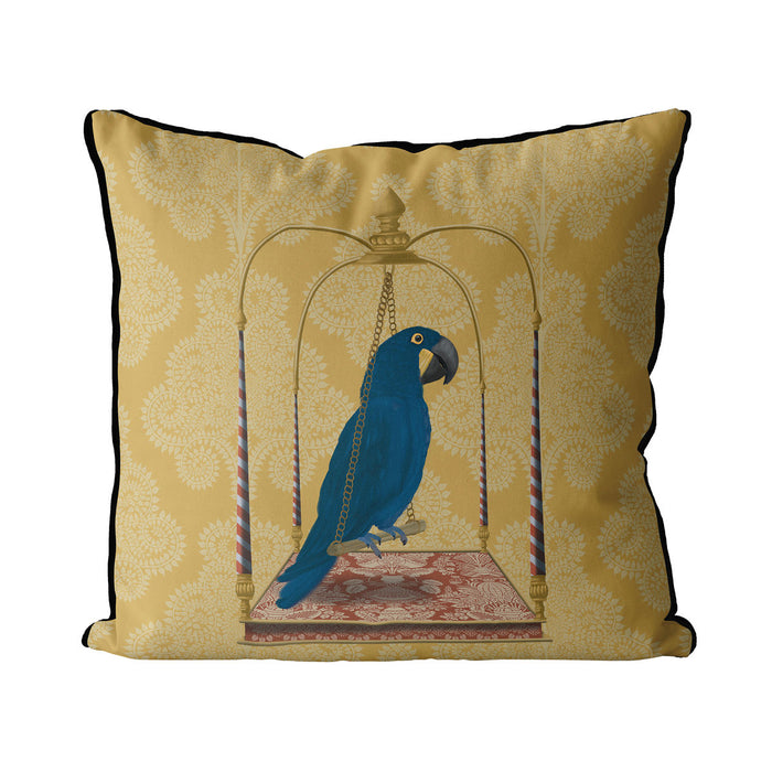 Blue Parrot on Swing, Bird Cushion / Throw Pillow