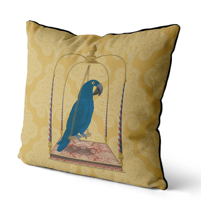 Blue Parrot on Swing, Bird Cushion / Throw Pillow