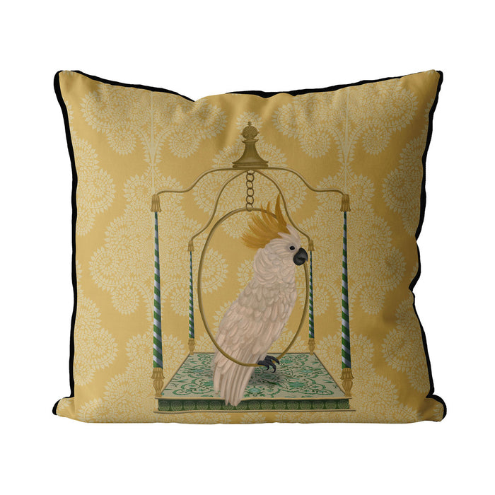 White Cockatoo on Swing, Bird Cushion / Throw Pillow