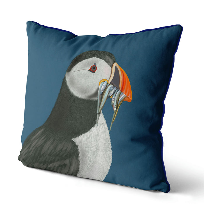 Puffin Lunch, Bird Cushion / Throw Pillow