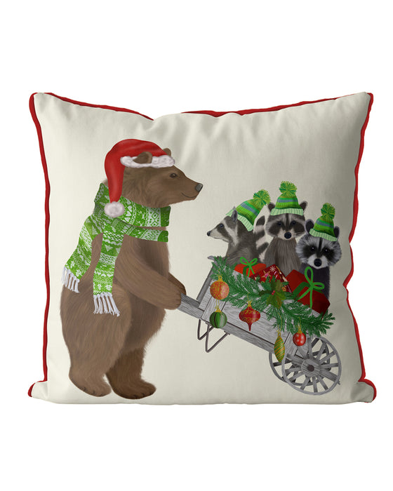 Bear and Wheelbarrow, Christmas Cushion / Throw Pillow