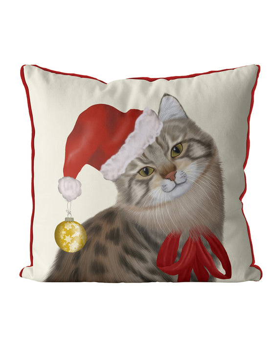 Cute Cat with Christmas Hat, Cushion / Throw Pillow