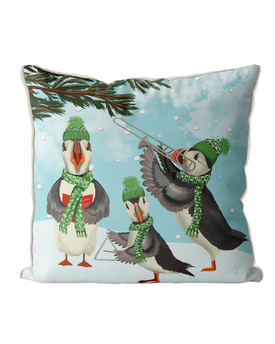Puffin Christmas Band, Cushion / Throw Pillow