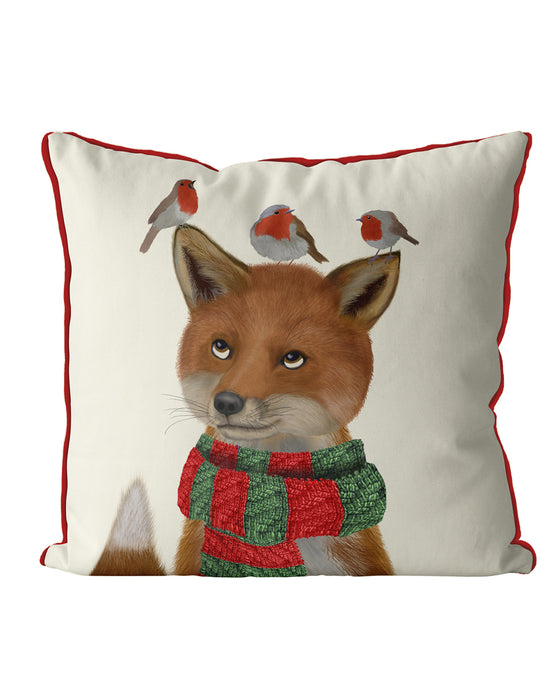 Fox and Robins, Christmas Cushion / Throw Pillow