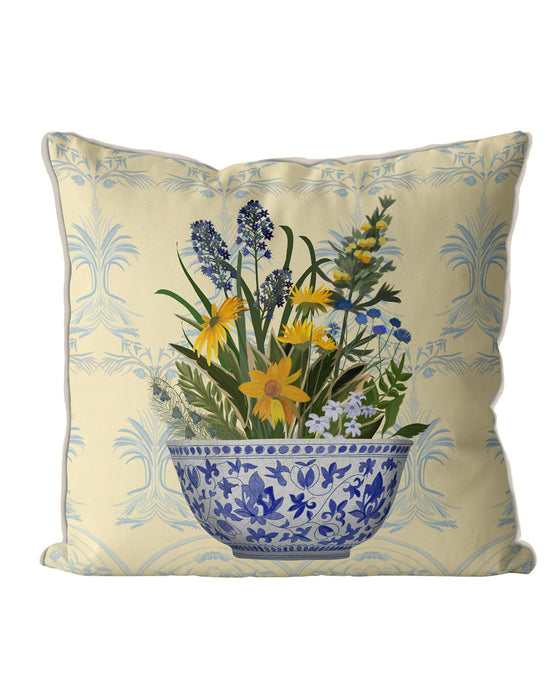 Chinoiserie Bowl with Wild Flowers 1, Cushion / Throw Pillow