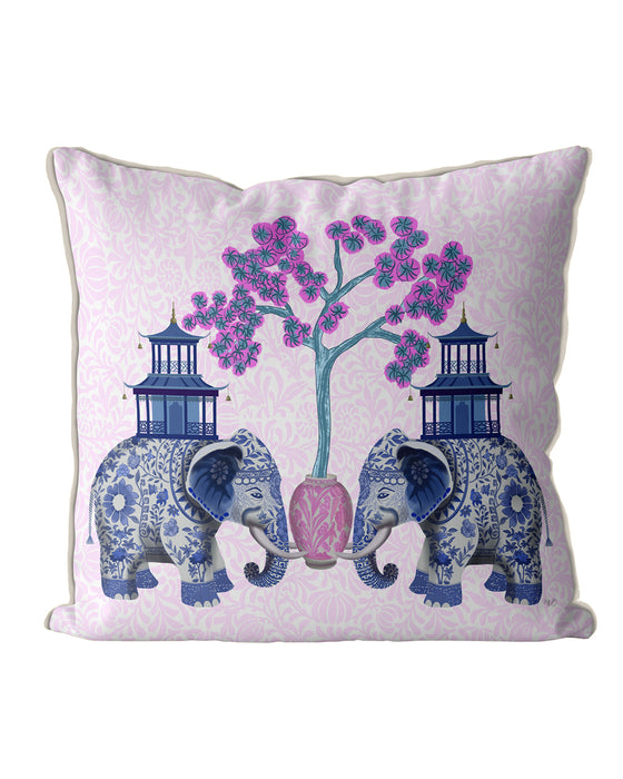 Chinoiserie Elephants and Cherry Blossom, Cushion / Throw Pillow