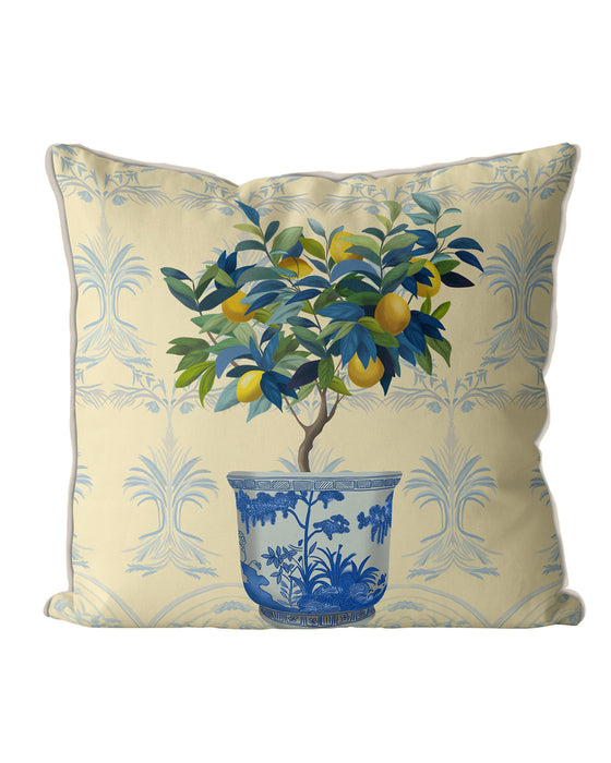 Lemon Tree in Planter 1, Chinoiserie Cushion / Throw Pillow