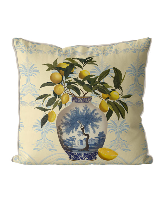 Lemon Tree in Vase 1, Chinoiserie Cushion / Throw Pillow