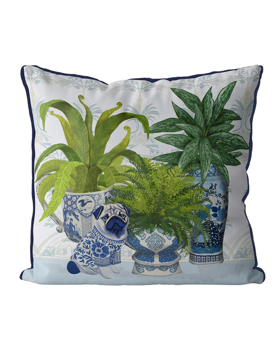 Chinoiserie Group With Pug, Cushion / Throw Pillow