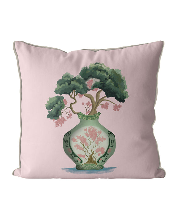 Pink Green Vase 2, Cushion / Throw Pillow