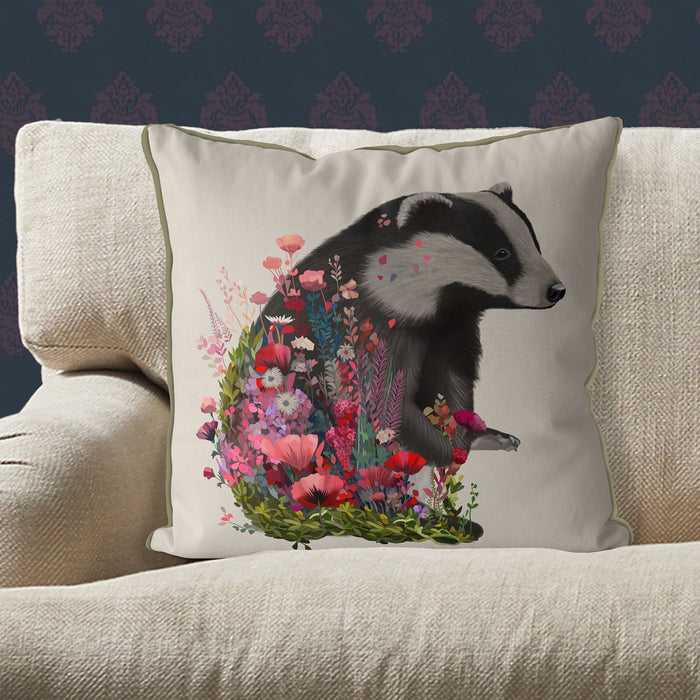 Badger Floral Essence Animal Cushion / Throw Pillow