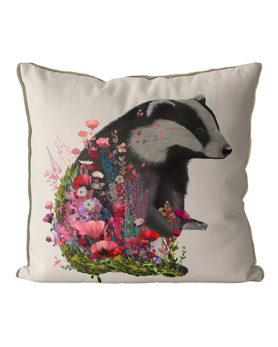 Badger Floral Essence Animal Cushion / Throw Pillow