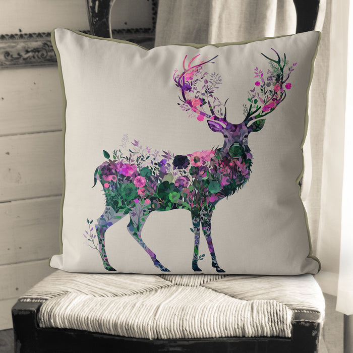 Deer 1 Floral Essence Woodland Stag Cushion / Throw Pillow